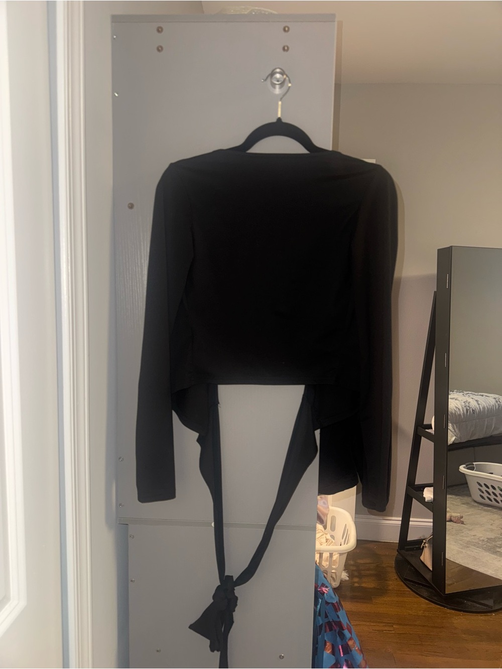 Black Women's Wrap-Style Long Sleeve Top